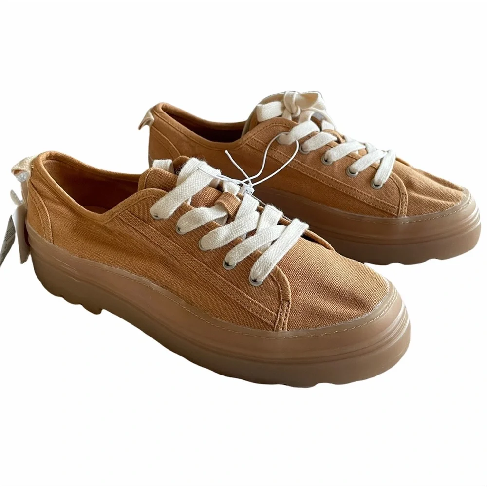 NWT Zara Chunky Platform Lace Up Sneakers Tan / Brown EU 39 US 6 Lug Sole